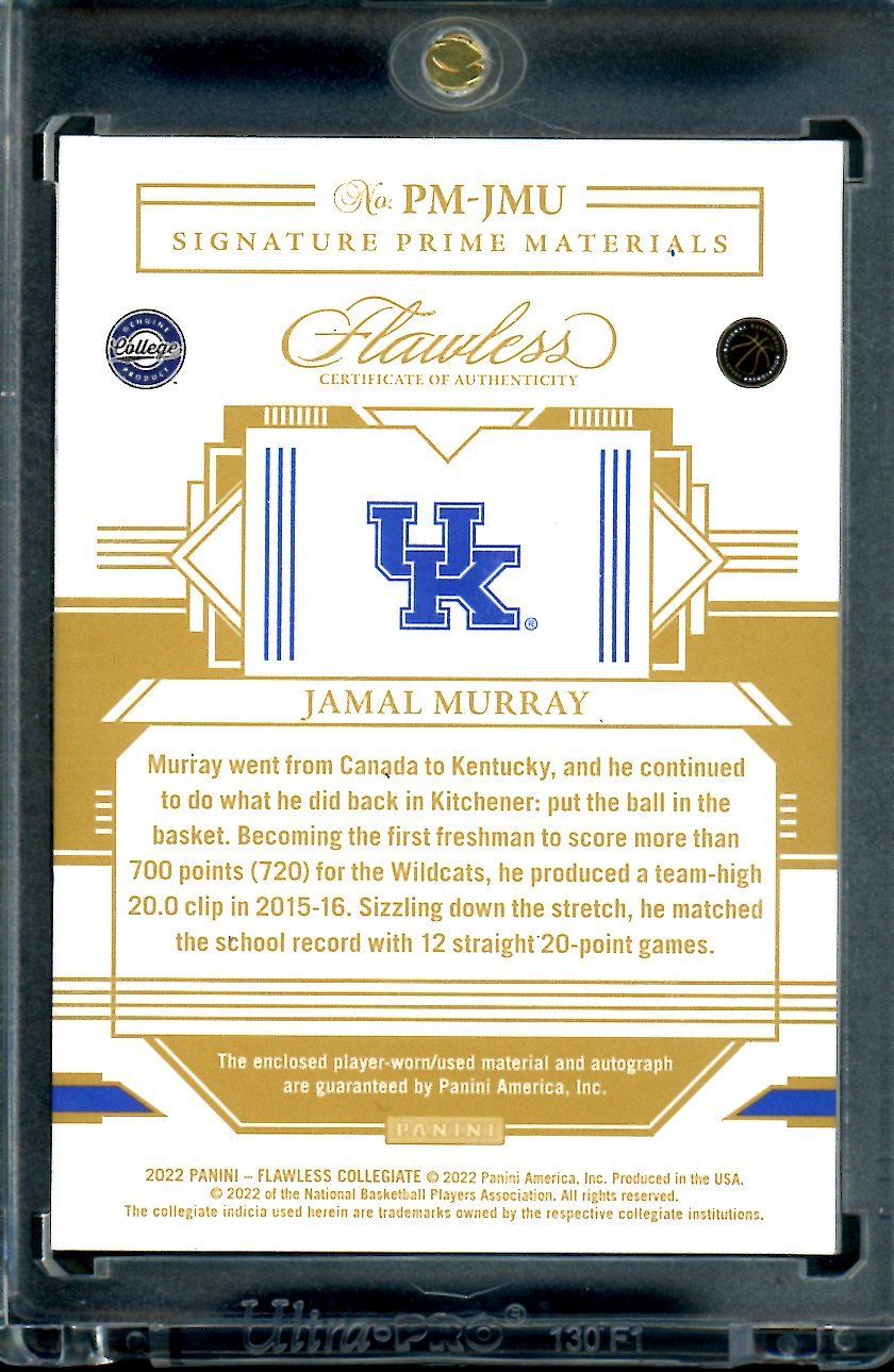 2022/23 Panini Flawless Collegiate Jamal Murray 1/1 Tag Auto Kentucky Nuggets