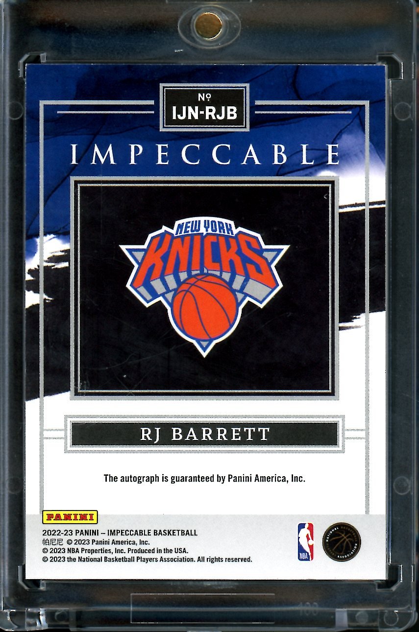 2022/23 Panini Impeccable RJ Barrett Jersey Number Auto /9 Knicks
