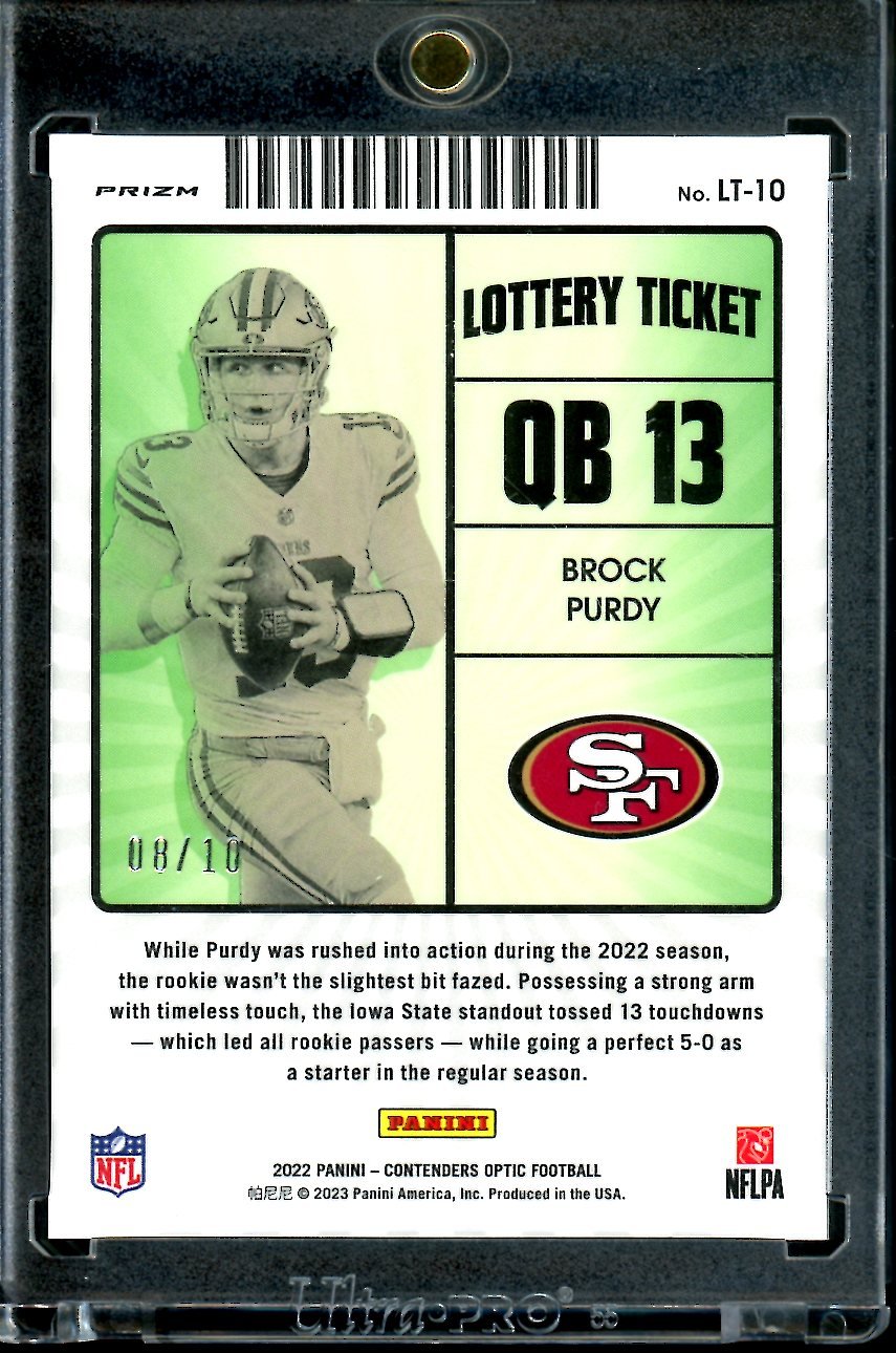 2022 Panini Contenders Optic Brock Purdy Rookie Lottery Ticket Gold /10 49ers