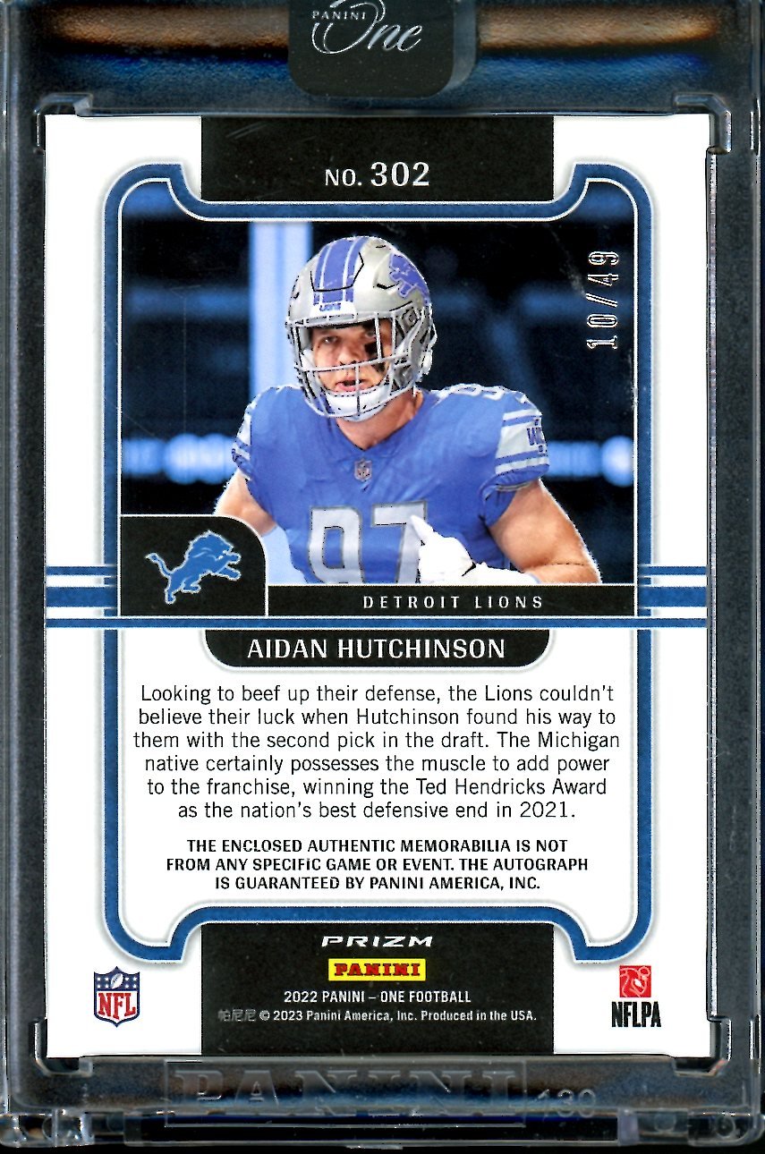 2022 Panini One Aidan Hutchinson Rookie RPA Green /49 Lions