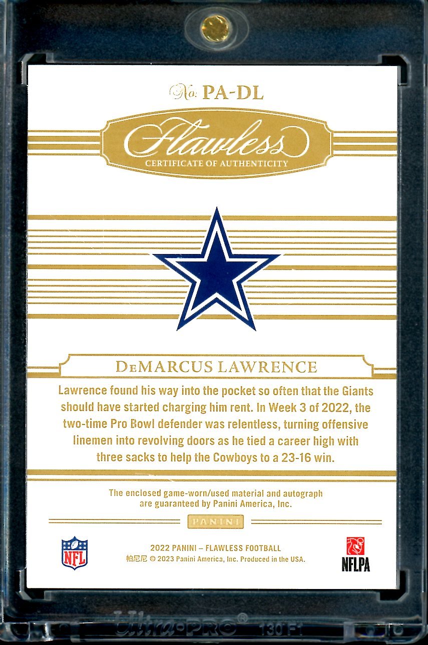 2022 Panini Flawless DeMarcus Lawrence Patch Auto Bronze /6 Cowboys