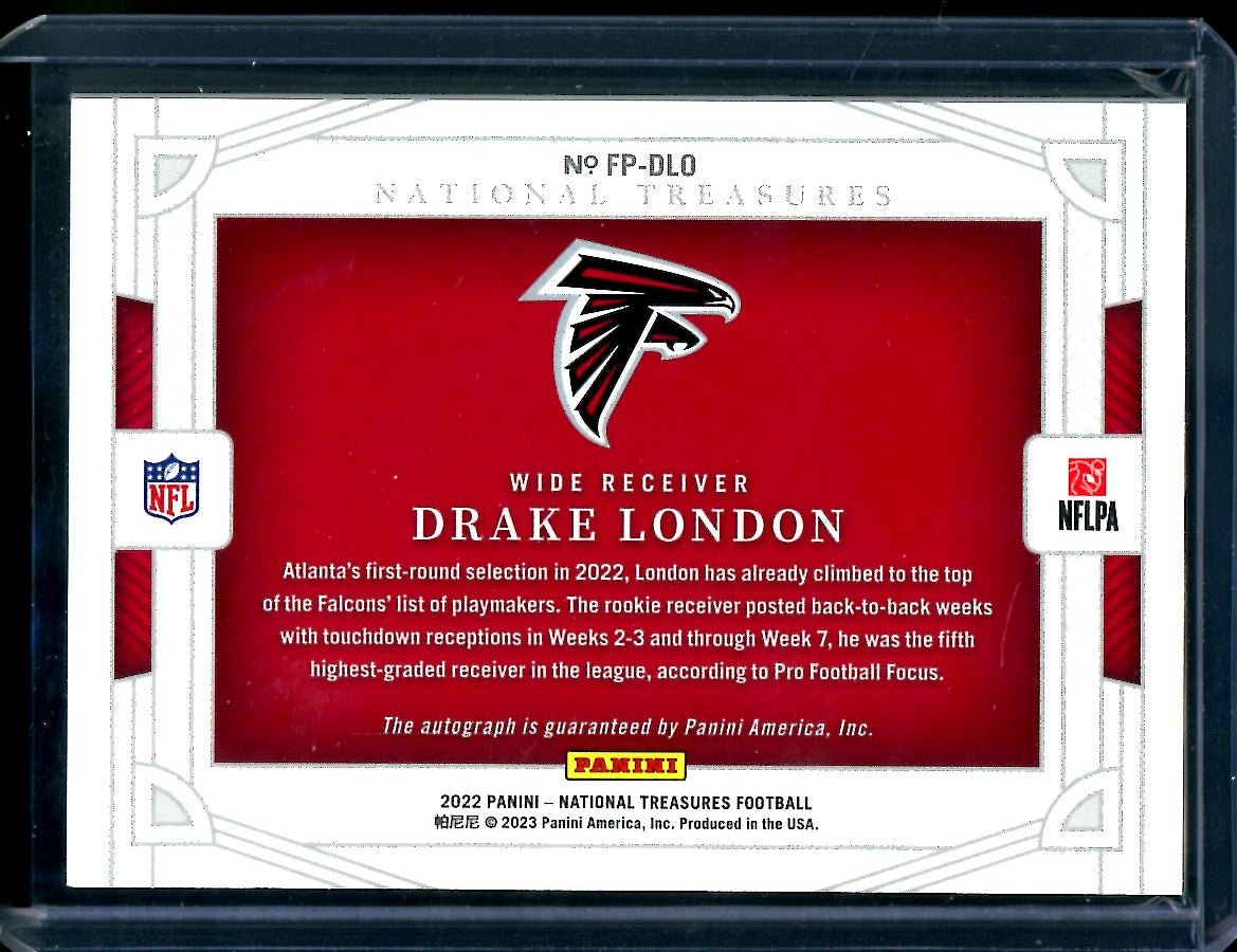 2022 Panini National Treasures Drake London Rookie Field Pass Auto /5 Falcons