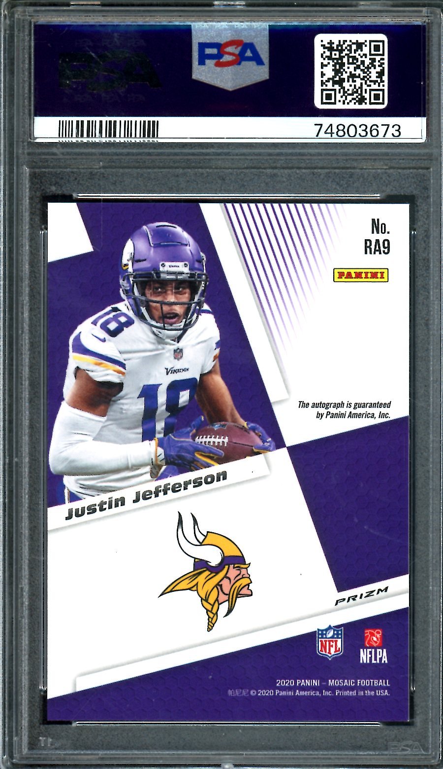 2020 Panini Mosaic Justin Jefferson Rookie Auto PSA 9 Vikings