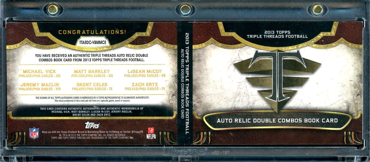 2013 Topps Triple Threads Michael Vick/Matt Barkley/LeSean McCoy/Jeremy Maclin/Brent Celek/Zach Ertz Auto Relic Double Combos Booklet /27 Eagles