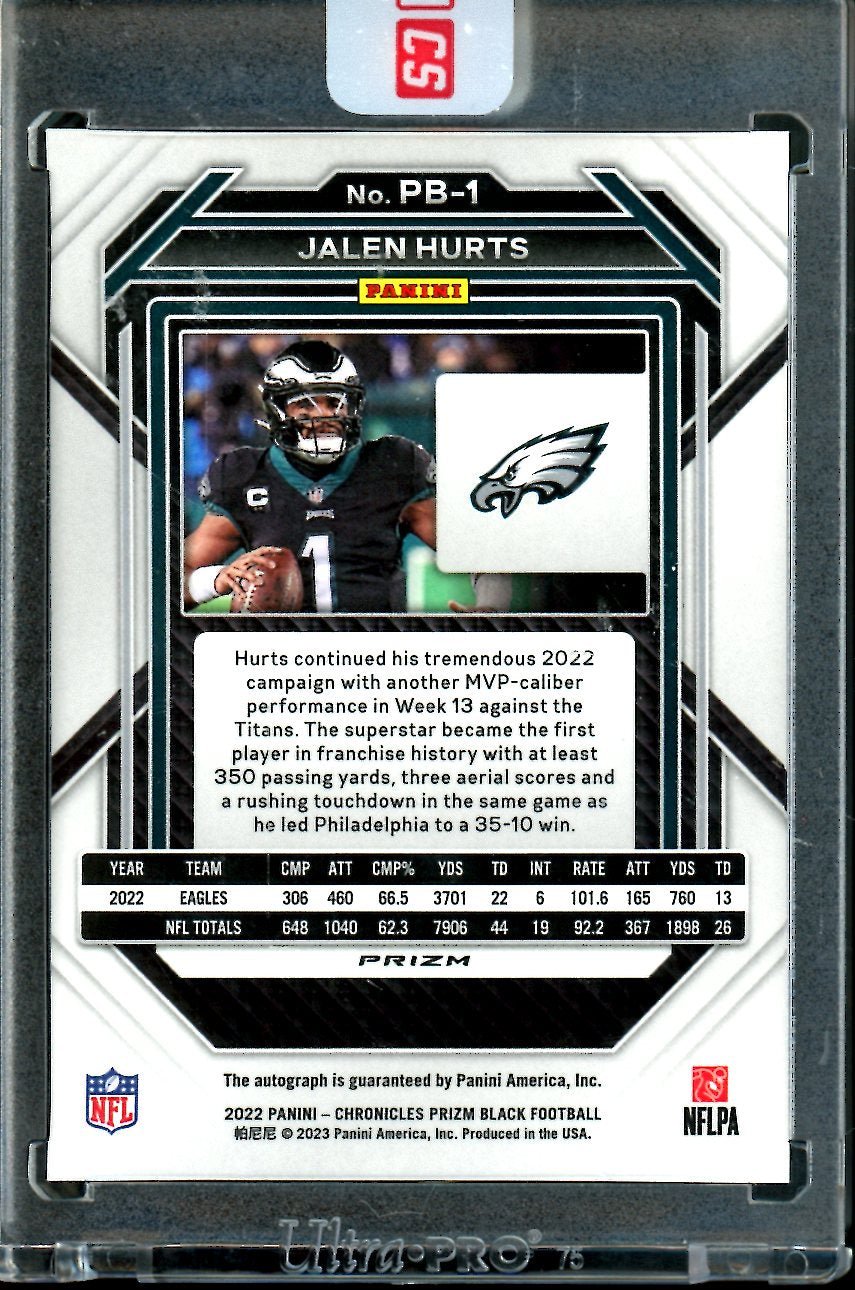 2022 Panini Chronicles Prizm Black Jalen Hurts Auto Eagles