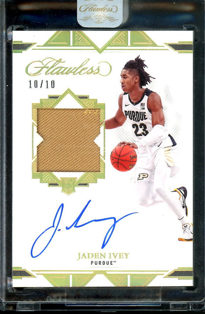 2022/23 Panini Flawless Collegiate Jaden Ivey RPA Gold /10 Purdue Pistons