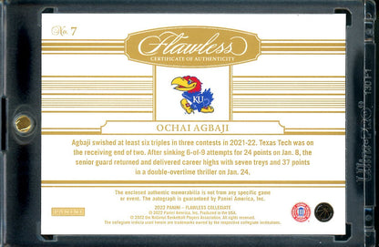 2022/23 Panini Flawless Collegiate Ochai Agbaji Rookie RPA Logo 1/1 Kansas