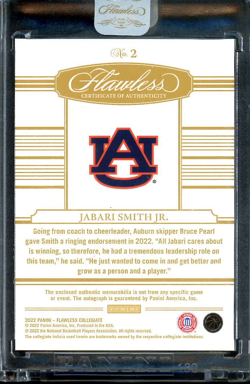 2022/23 Panini Flawless Collegiate Jabari Smith Jr. Rookie RPA 1/1 Aubrun Rockets
