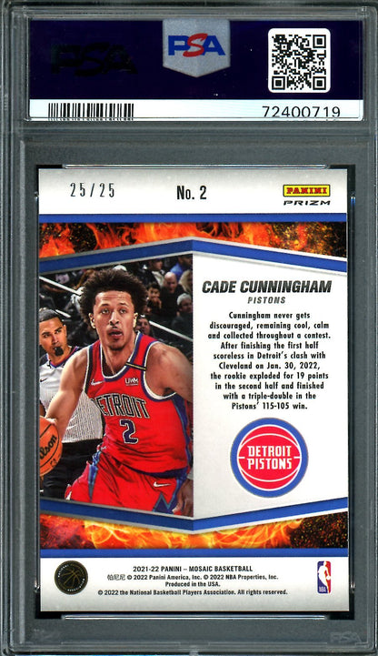 2021/22 Panini Mosaic Cade Cunningham Rookie Rising Stars White /25 PSA 9