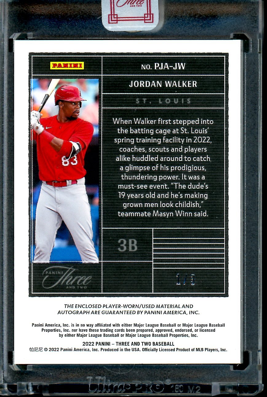 2022 Panini Three & Two Jordan Walker Patch Auto /3 Cardinals