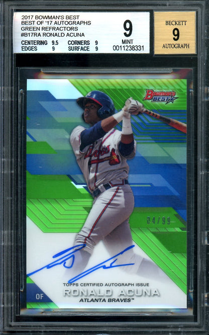 2017 Bowman's Best Ronald Acuna Jr. Green Refractor Auto /99 Braves