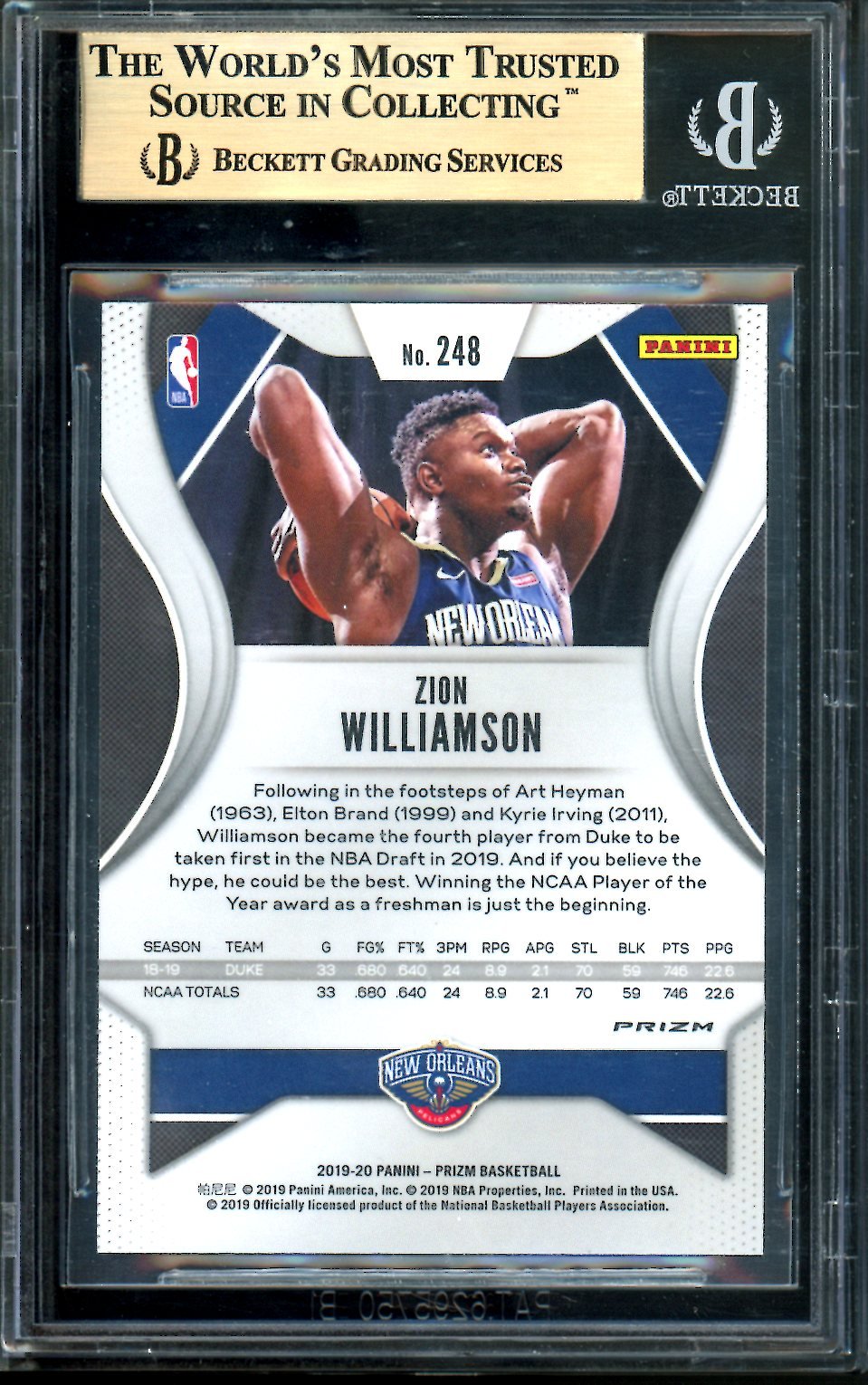 2019/20 Panini Prizm Zion Williamson Rookie Orange Ice BGS 9.5 Pelicans