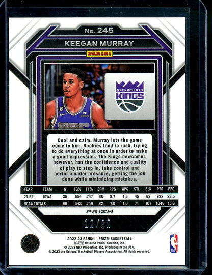 2022/23 Panini Prizm Keegan Murray Rookie Orange Wave /60 Kings