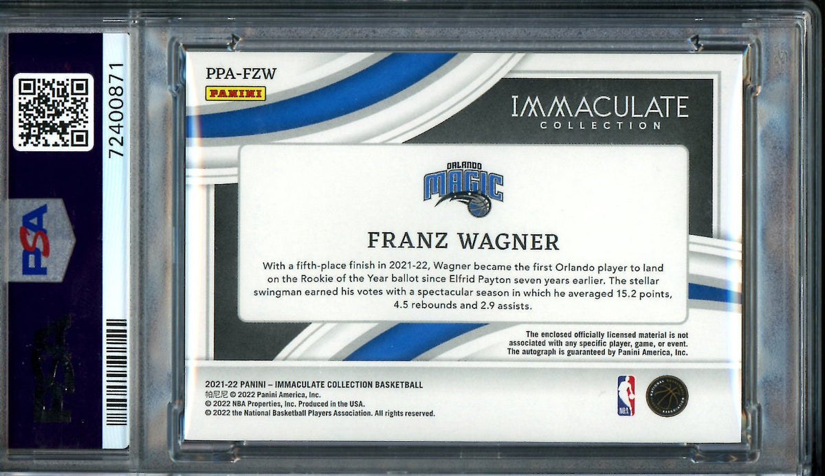 2021/22 Panini Immaculate Franz Wagner Rookie RPA Red /25 PSA 8 10 Auto Magic