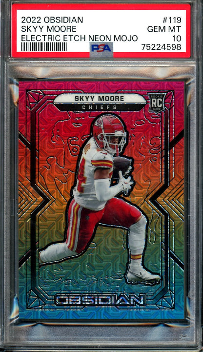 2022 Panini Obsidian Skyy Moore Rookie Electric Etch Neon Mojo /5 PSA 10 Chiefs