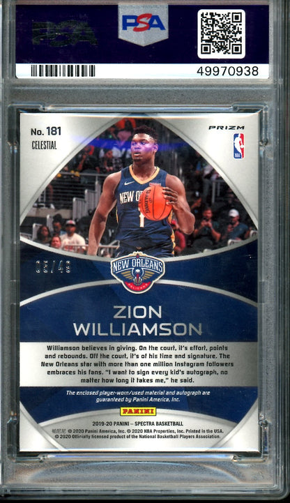 2019/20 Panini Spectra Zion Williamson Rookie RPA /49 PSA 9 Pelicans