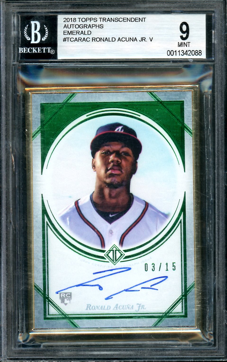 2018 Topps Transcendent Ronald Acuna Jr. Rookie Auto /15 BGS 9 Braves
