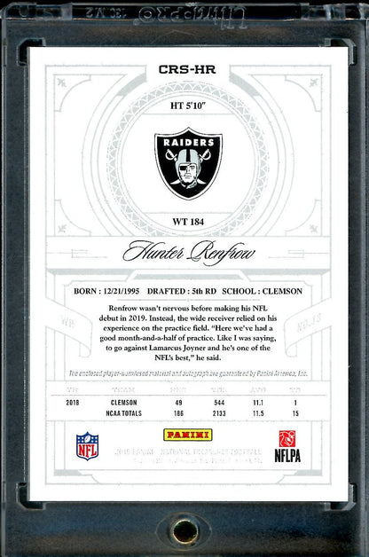 2019 Panini National Treasures Hunter Renfrow Rookie Laundry Tag RPA Red /5 Raiders
