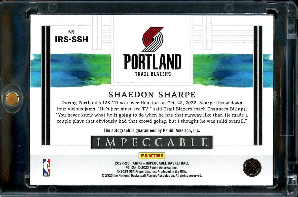 2022/23 Panini Impeccable Shaedon Sharpe Rookie Auto /25 Trailblazers