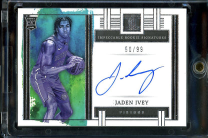 2022/23 Panini Impeccable Jaden Ivey Rookie Auto /99 Pistons