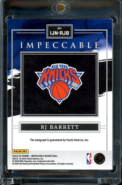 2022/23 Panini Impeccable RJ Barrett Jersey Number Auto /9 Knicks