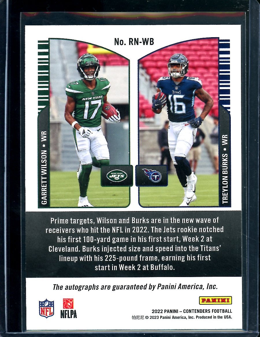 2022 Panini Contenders Garrett Wilson/Treylon Burks Round Numbers Dual Auto 1/1