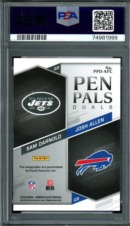 2018 Panini Elite Josh Allen/Sam Darnold Rookie Pen Pals Dual Auto PSA 8
