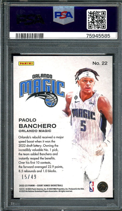 2022/23 Panini Court Kings Paolo Banchero Rookie Works in Progress /49 PSA 10 Magic