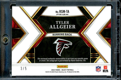 2022 Panini Select Tyler Allgeier Rookie Auto RPA Green /5 Falcons