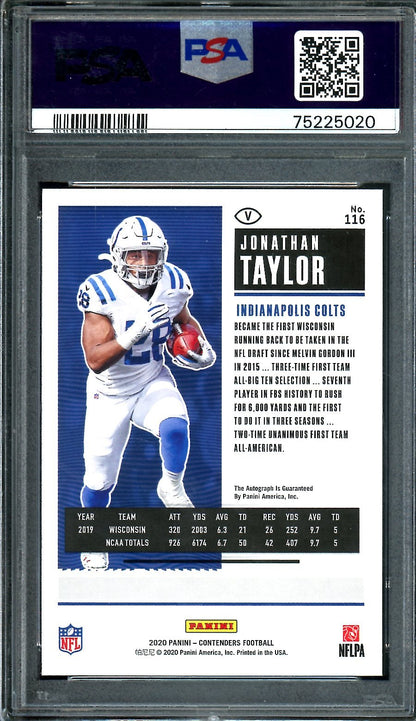 2020 Panini Contenders Jonathan Taylor Rookie Red Zone Variation Auto PSA 10/10 Colts