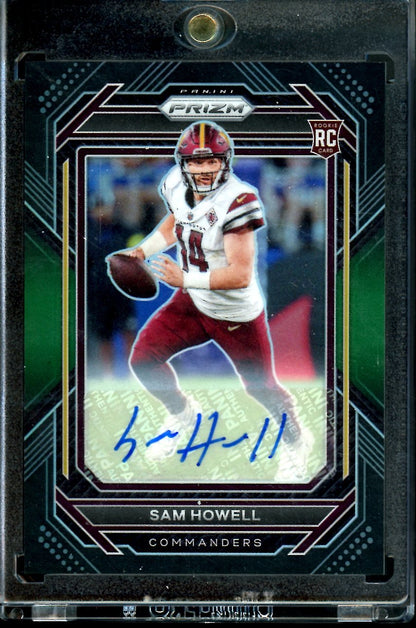 2022 Panini Chronicles Prizm Black Sam Howell Rookie Auto Green /49 Commanders