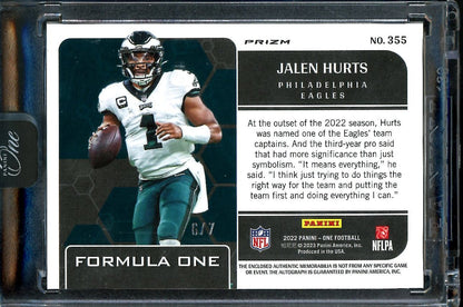 2022 Panini Panini One Jalen Hurts Formula One Patch Auto /7 Eagles