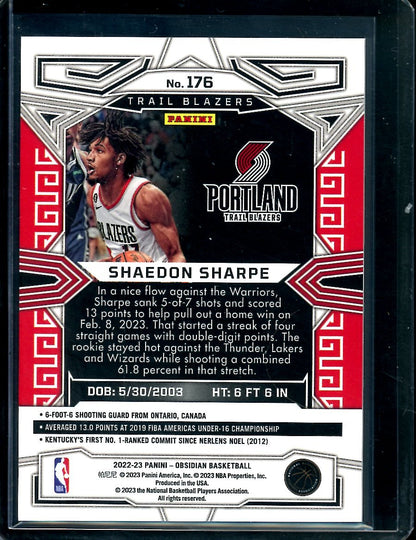 2022/23 Panini Obsidian Shaedon Sharpe Rookie Neon Etch Flood SSP Trailblazers