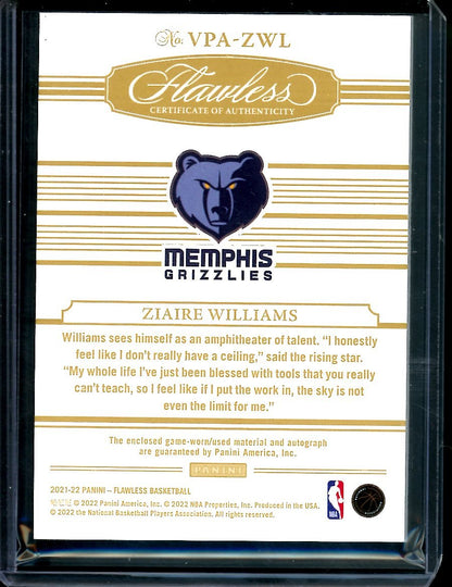 2021/22 Panini Flawless Ziare Williams Rookie Auto RPA /15 Grizzlies