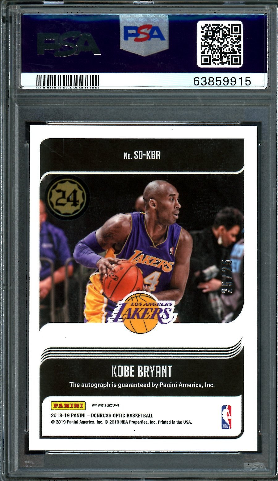 2018 Panini Optic Kobe Bryant Signature Series Auto Pink /25 PSA 9 Lakers