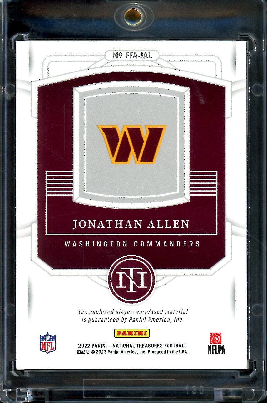 2022 Panini National Treasures Jonathan Allen Framed Fabric Laundry Tag 1/1 Commanders