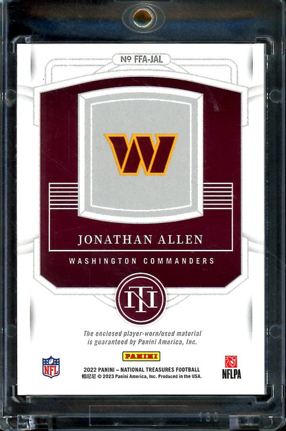 2022 Panini National Treasures Jonathan Allen Framed Fabric Laundry Tag 1/1 Commanders