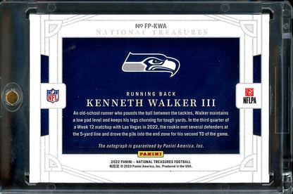 2022 Panini National Treasures Kenneth Walker III Rookie Field Pass Auto Gold /10 Seahawks