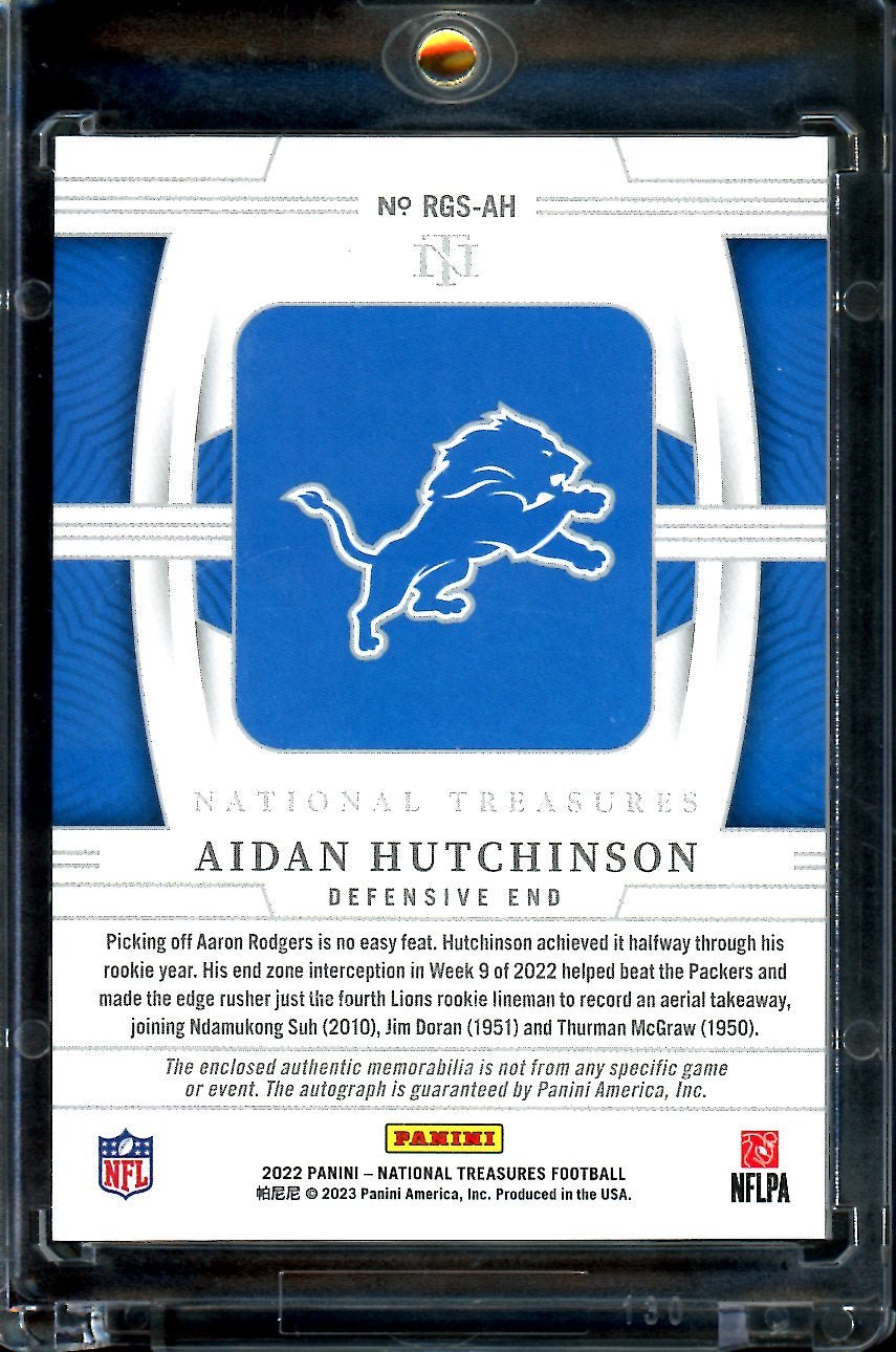 2022 Panini National Treasures Aidan Hutchinson Rookie NFL Gear RPA /25 Lions