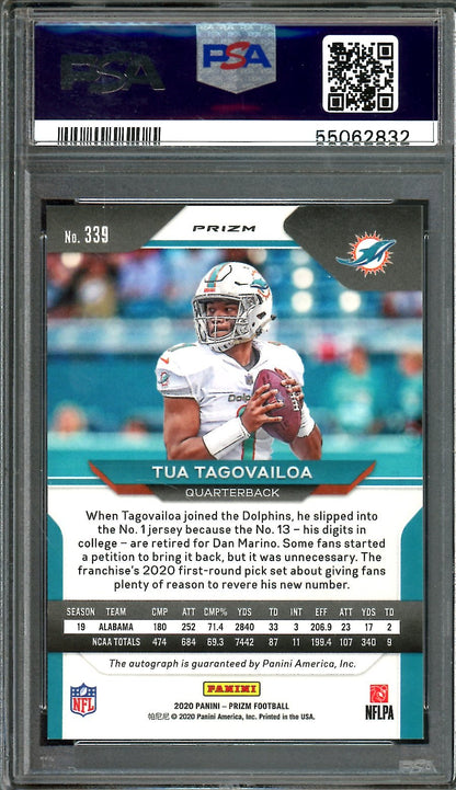 2020 Panini Prizm Tua Tagovailoa Rookie Auto Green Pulsar PSA 9 Dolphins