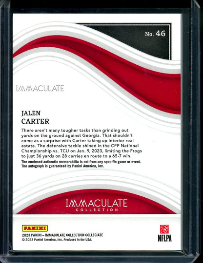 2023 Panini Immaculate Collegiate Jalen Carter Rookie RPA /10 Chic-Fil-A Patch Eagles