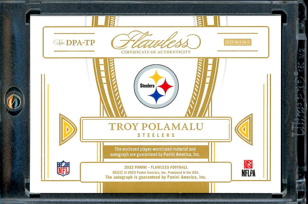 2022 Panini Flawless Troy Polamalu Distinguished Patch Auto Ruby /9 Steelers