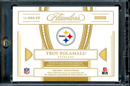 2022 Panini Flawless Troy Polamalu Distinguished Patch Auto Ruby /9 Steelers