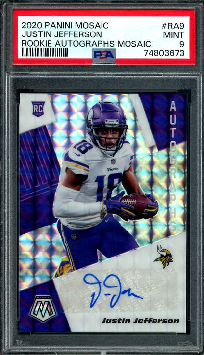 2020 Panini Mosaic Justin Jefferson Rookie Auto PSA 9 Vikings