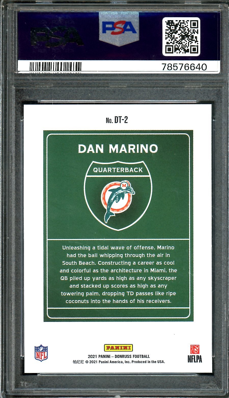 2021 Panini Donruss Dan Marino Downtown SSP PSA 10 Dolphins