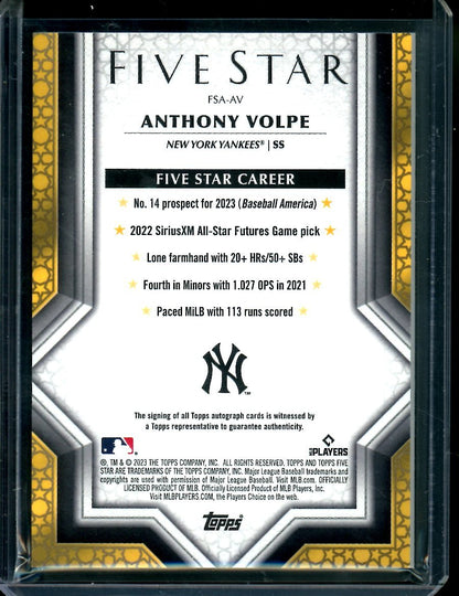2023 Topps Five Star Anthony Volpe Rookie Auto Blue /25 Yankees