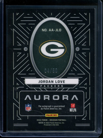 2022 Panini Obsidian Jordan Love Aurora Auto Electric Etch Green /50 Packers