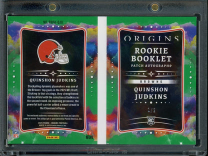 2025 Panini Origins Quinshon Judkins Booklet Rookie Glove Patch Auto /2 Browns